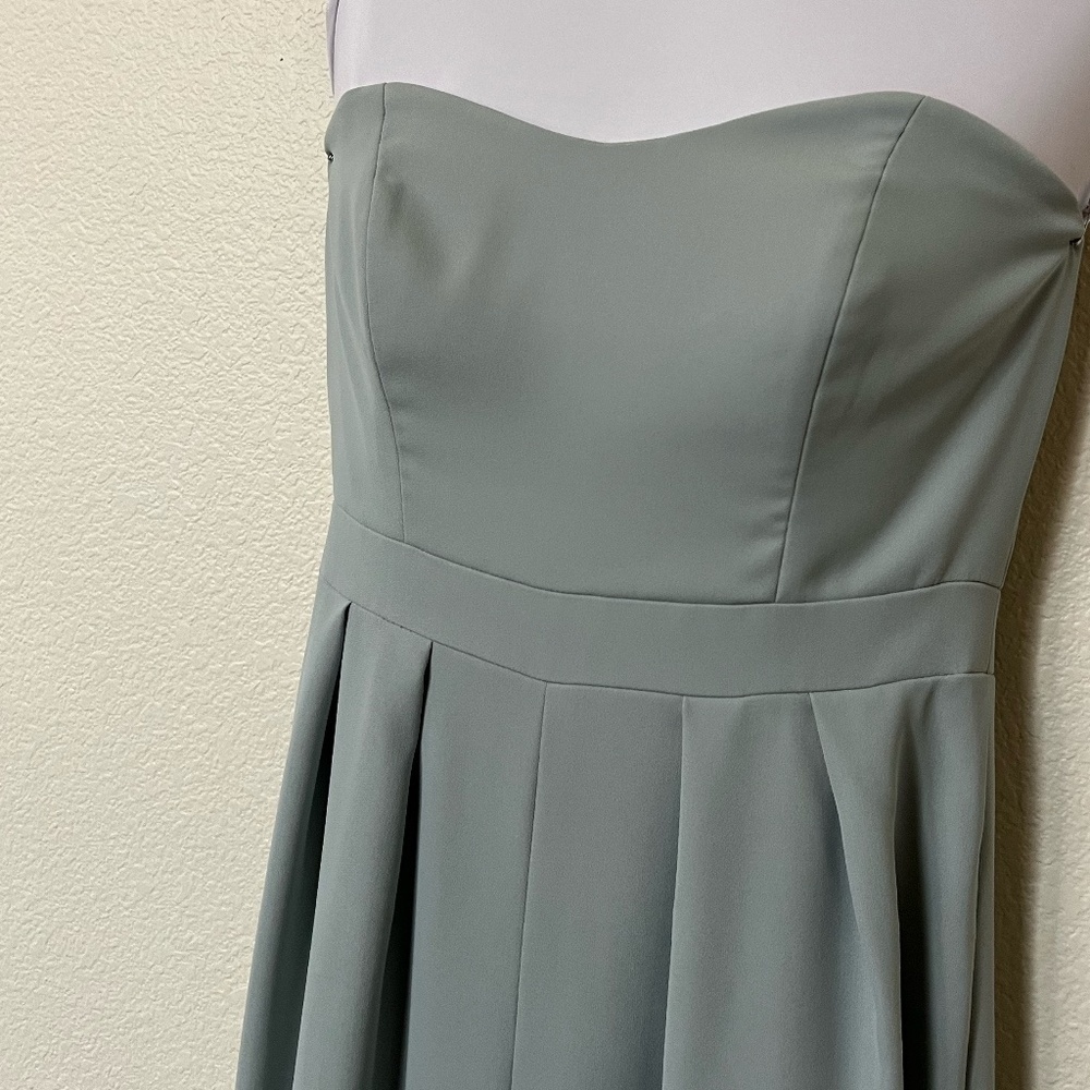 AFTER SIX | Wedding Guest Strapless Pleated Jumpsuit in Willow Green | Size 10 - Picture 4 of 8